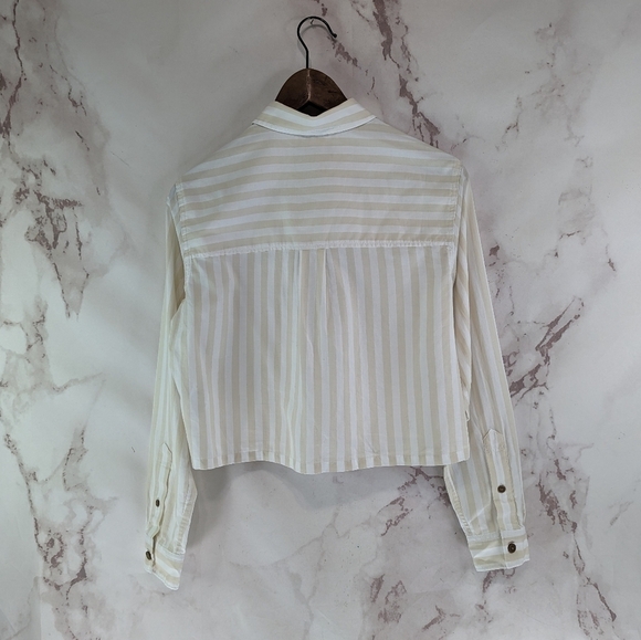 Everlane Shirt Womens Striped Button Up Silky Cotton Way Short Crop Sand - Picture 7 of 15